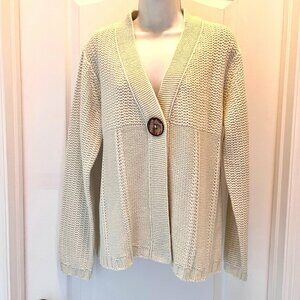 Cally One Button Knit Women's Cardigan Long Sleeve Ivory/Cream Sweater-Large
